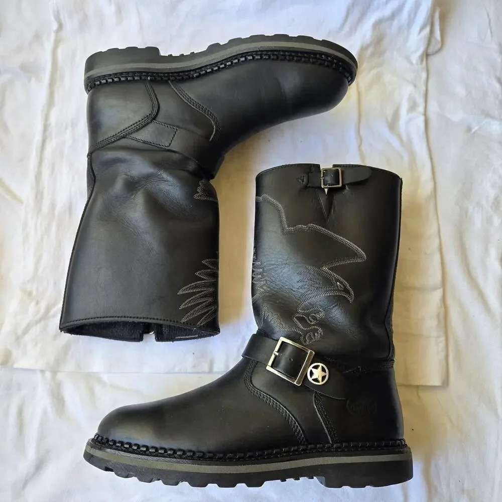 Georgia Boot Men's Black Leather Engineer Motor Bike Boots Eagle Detail Size 9